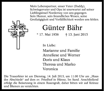Traueranzeige von Günter Bähr von Tageszeitung