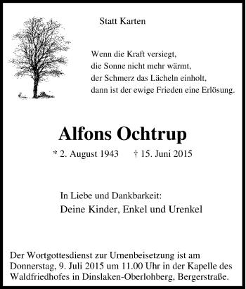 Traueranzeige von Alfons Ochtrup von Tageszeitung