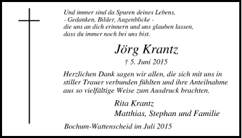 Traueranzeige von Jörg Krantz von Tageszeitung