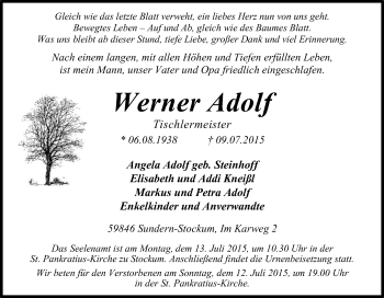 Traueranzeige von Werner Adolf von Tageszeitung
