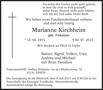 Traueranzeige von Marianne Kirchheim von Tageszeitung