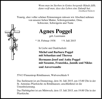 Traueranzeige von Agnes Poggel von Tageszeitung