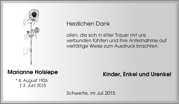 Traueranzeige von Marianne Holsiepe von Tageszeitung