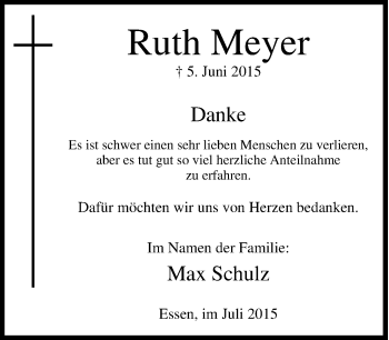 Traueranzeige von Ruth Meyer von Tageszeitung