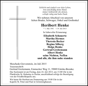 Traueranzeige von Heribert Henke von Tageszeitung
