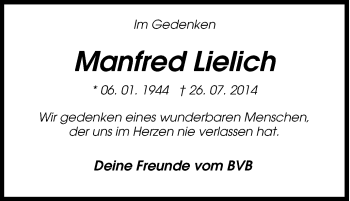 Traueranzeige von Manfred Lielich von Tageszeitung