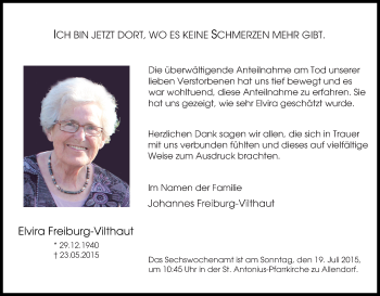 Traueranzeige von Elvira Freiburg-Vilthaut von Tageszeitung