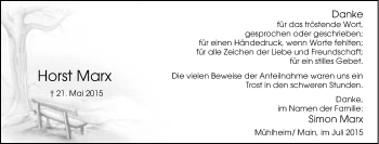 Traueranzeige von Horst Marx von Tageszeitung