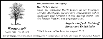 Traueranzeige von Werner Adolf von Tageszeitung