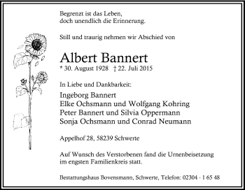 Traueranzeige von Albert Bannert von Tageszeitung