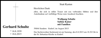 Traueranzeige von Gerhard Schulte von Tageszeitung