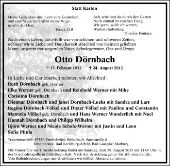 Traueranzeige von Otto Dörnbach von Tageszeitung