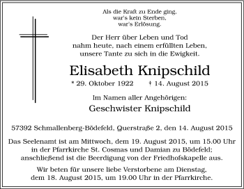 Traueranzeige von Elisabeth Knipschild von Tageszeitung
