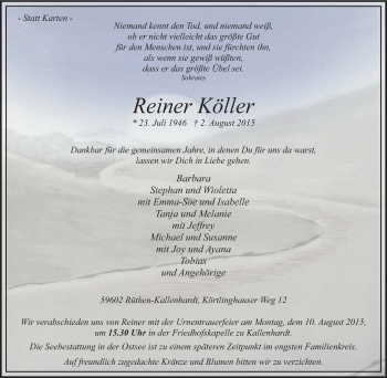 Traueranzeige von Reiner Köller von Tageszeitung