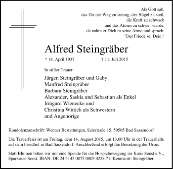 Traueranzeige von Alfred Steingräber von Tageszeitung