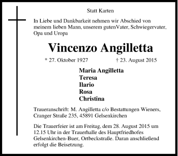 Traueranzeige von Vincenzo Angilletta von Tageszeitung