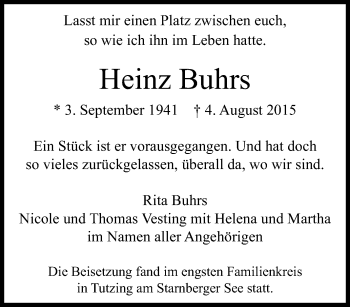 Traueranzeige von Heinz Buhrs von Tageszeitung