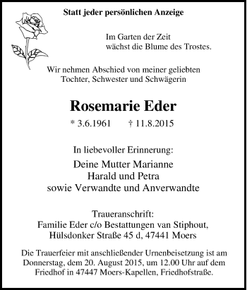 Traueranzeige von Rosemarie Eder von Tageszeitung