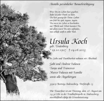 Traueranzeige von Ursula Koch von Tageszeitung