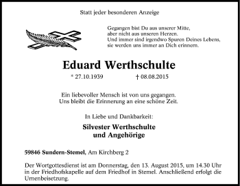 Traueranzeige von Eduard Werthschulte von Tageszeitung