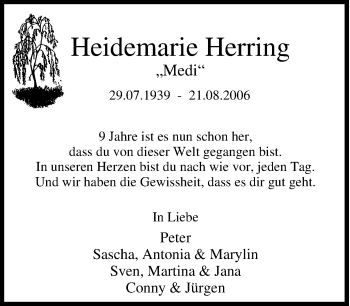 Traueranzeige von Heidemarie Herring von Tageszeitung