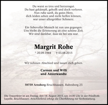Traueranzeige von Margrit Rohe von Tageszeitung