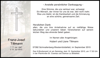 Traueranzeige von Franz-Josef Tillmann von Tageszeitung