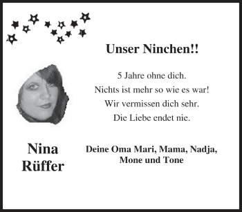 Traueranzeige von Nina Rüffer von Tageszeitung