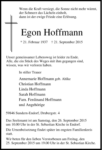 Traueranzeige von Egon Hoffmann von Tageszeitung