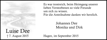 Traueranzeige von Luise Dee von Tageszeitung