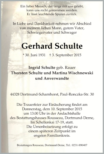 Traueranzeige von Gerhard Schulte von Tageszeitung