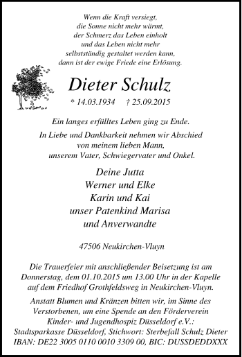 Traueranzeige von Dieter Schulz von Tageszeitung
