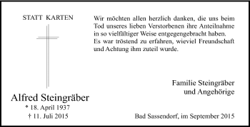 Traueranzeige von Alfred Steingräber von Tageszeitung