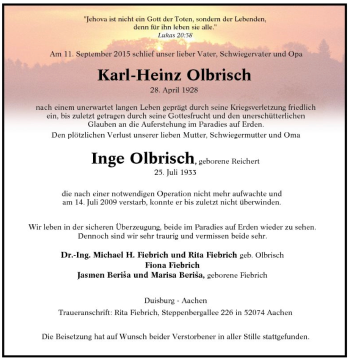 Traueranzeige von Karl-Heinz Olbrisch von Tageszeitung