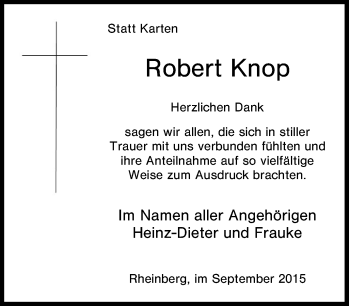 Traueranzeige von Robert Knop von Tageszeitung