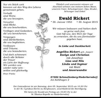 Traueranzeige von Ewald Rickert von Tageszeitung