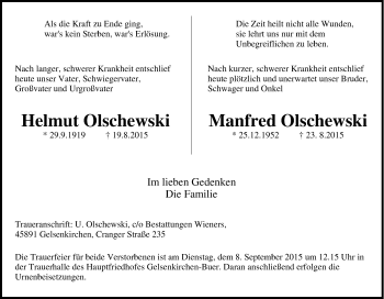Traueranzeige von Helmut und Manfred Olschewski von Tageszeitung