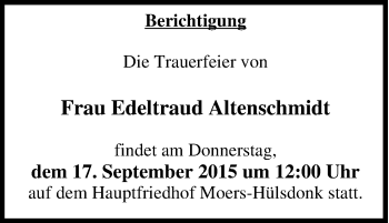 Traueranzeige von Edeltraud Altenschmidt von Tageszeitung