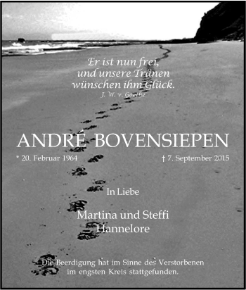 Traueranzeige von André Bovensiepen von Tageszeitung