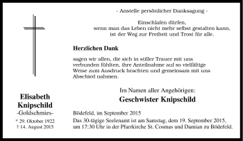 Traueranzeige von Elisabeth Knipschild von Tageszeitung
