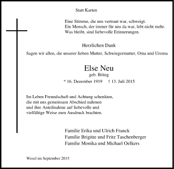 Traueranzeige von Else Neu von Tageszeitung
