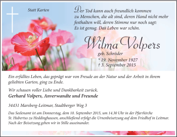 Traueranzeige von Wilma Volpers von Tageszeitung
