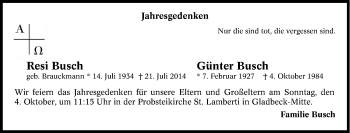 Traueranzeige von Resi Busch  von Tageszeitung