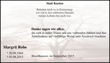 Traueranzeige von Margrit Rohe von Tageszeitung
