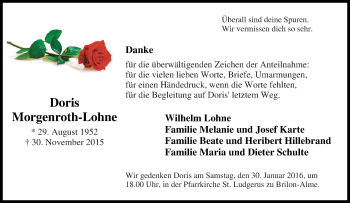 Traueranzeige von Doris Morgenroth-Lohne von Tageszeitung