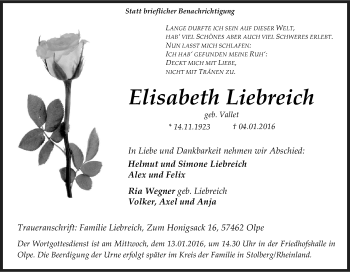 Traueranzeige von Elisabeth Liebreich von Tageszeitung