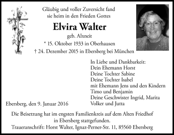 Traueranzeige von Elvira Walter von Tageszeitung