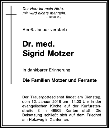 Traueranzeige von Sigrid Motzer von Tageszeitung