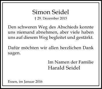 Traueranzeige von Simon Seidel von Tageszeitung