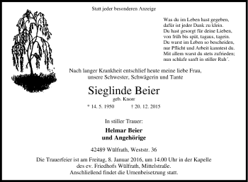Traueranzeige von Sieglinde Beier von Tageszeitung